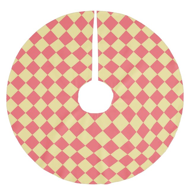 Yellow Orange Chequered Diamond Pattern Brushed Polyester Tree Skirt (Front)