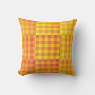 Yellow Orange Chequered Patchwork Pattern Cushion