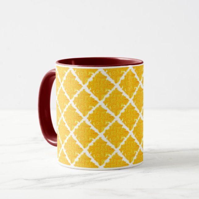 Yellow/Orange Chequered Pattern with Red Handle Mug (Front Left)