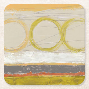 Yellow & Orange Circles on Multicolored Background Square Paper Coaster