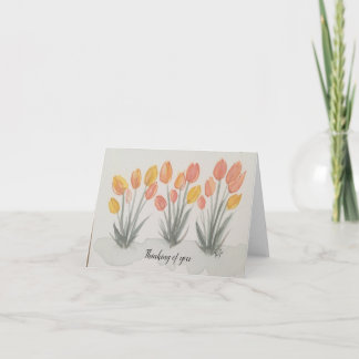 Yellow orange coral green watercolor tulips-folded card