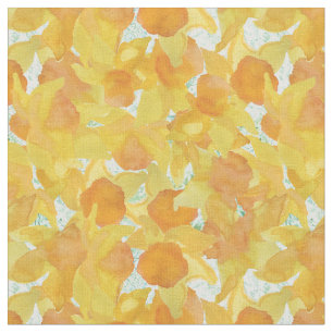 Yellow Orange Daffodils on Green Floral Fabric