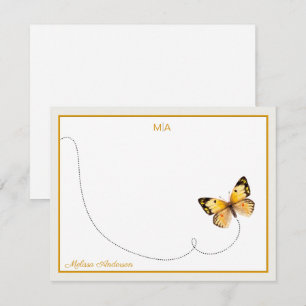Yellow Orange Dot Butterfly Flight Monogram & Name Card