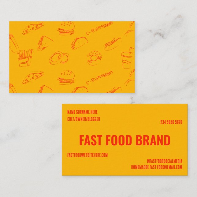 Yellow Orange Fast Food Burger Chicken Restaurant Business Card (Front/Back)