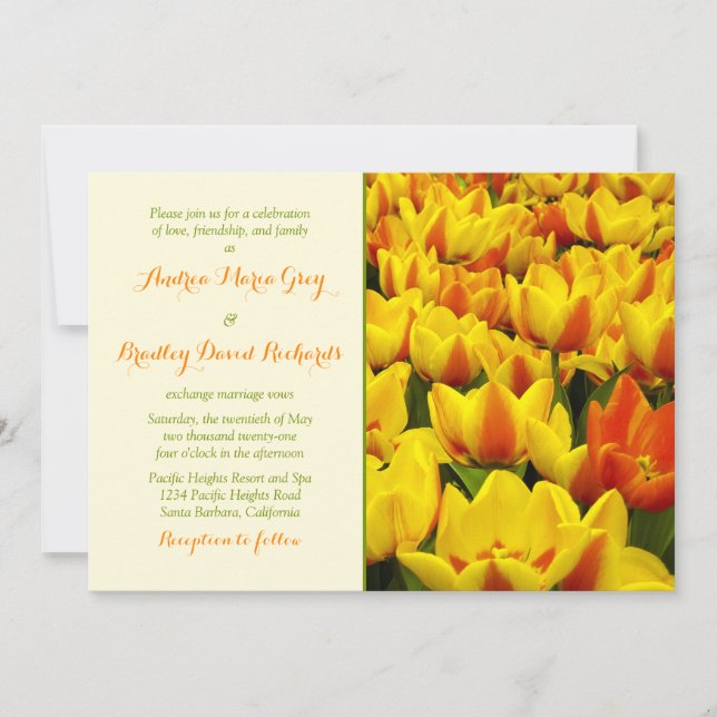 Yellow Orange Field of Tulips Wedding Invitation (Front)