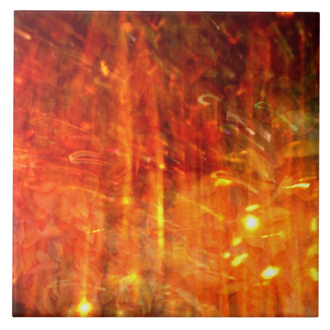 Yellow Orange Flames Fiery Abstract Art Ceramic Tile (Front)