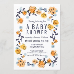 Yellow Orange Floral Baby Shower Invite Girl