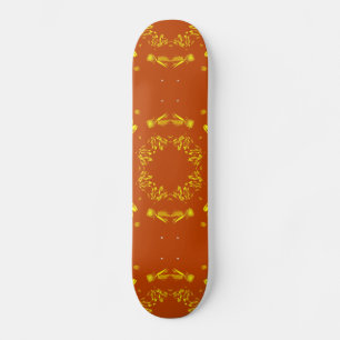 Yellow, Orange Floral Damasks Retro Pattern Skateboard