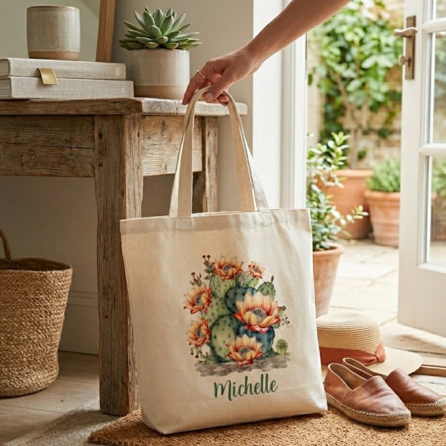 Yellow/Orange Flowering Cactus With Name Tote Bag (Creator Uploaded)