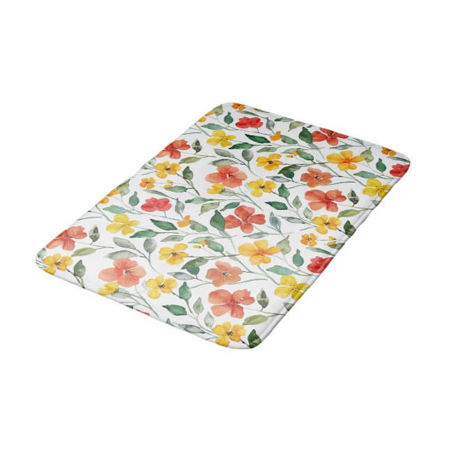 Yellow Orange Flowers  Bath Mat (Angled)