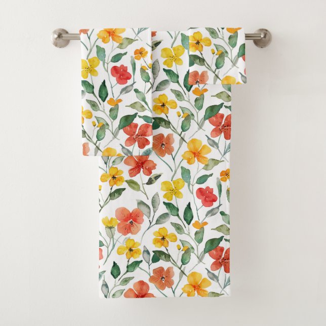 Yellow Orange Flowers  Bath Towel Set (Insitu)