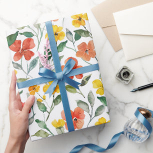 Yellow Orange Flowers Birthday Wrapping Paper