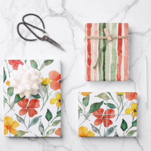 Yellow Orange Flowers Birthday Wrapping Paper Sheet