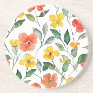Yellow Orange Flowers Coaster