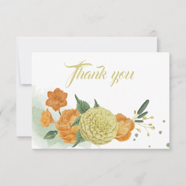 yellow orange flowers greenery thank you card (Front)