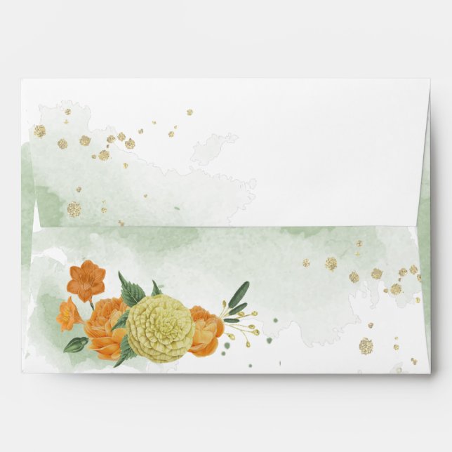 yellow orange flowers greenery wedding envelope (Back (Top Flap))