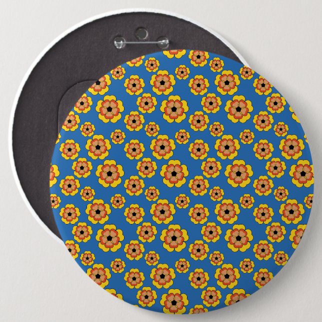 Yellow Orange Flowers Pattern 6 Cm Round Badge (Front & Back)
