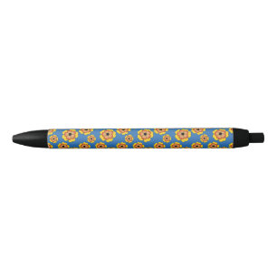 Yellow Orange Flowers Pattern Black Ink Pen