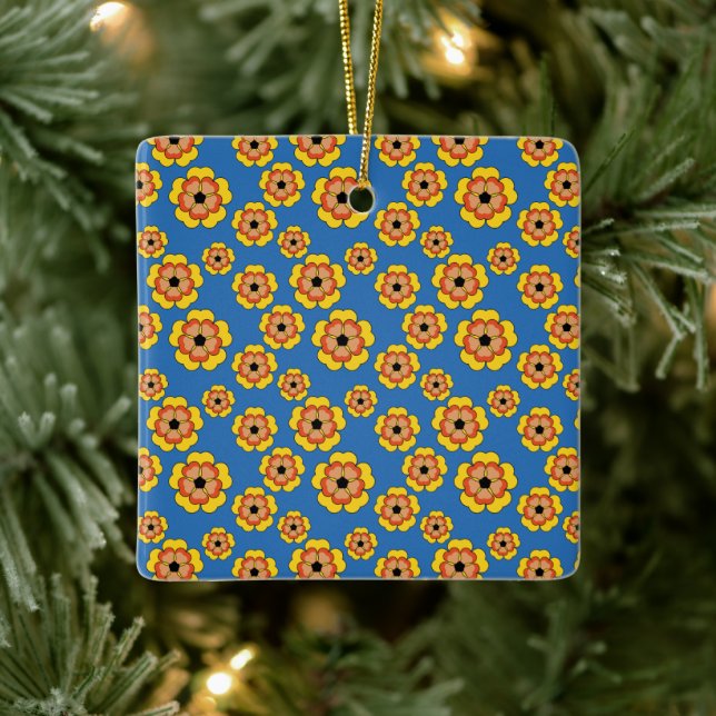 Yellow Orange Flowers Pattern Ceramic Ornament (Tree)
