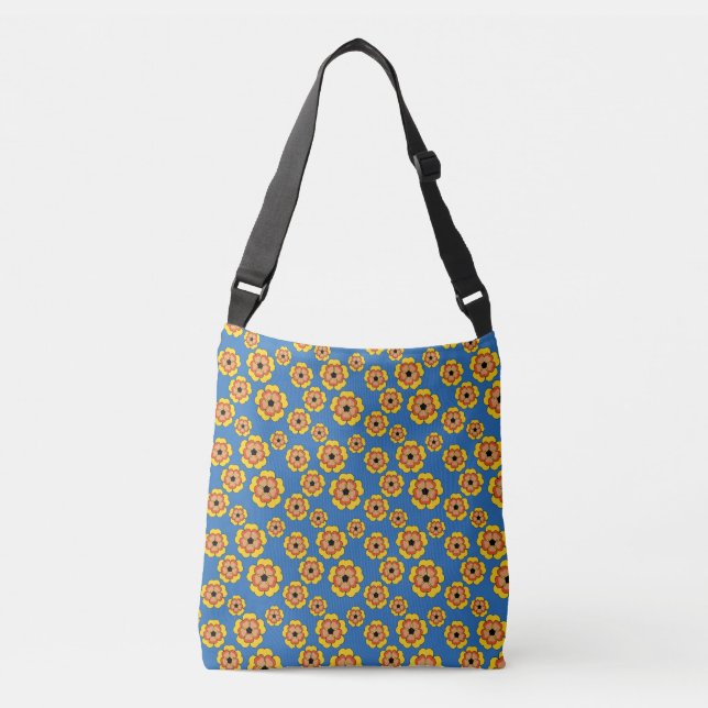 Yellow Orange Flowers Pattern Crossbody Bag (Front)