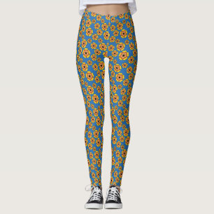 Yellow Orange Flowers Pattern Leggings