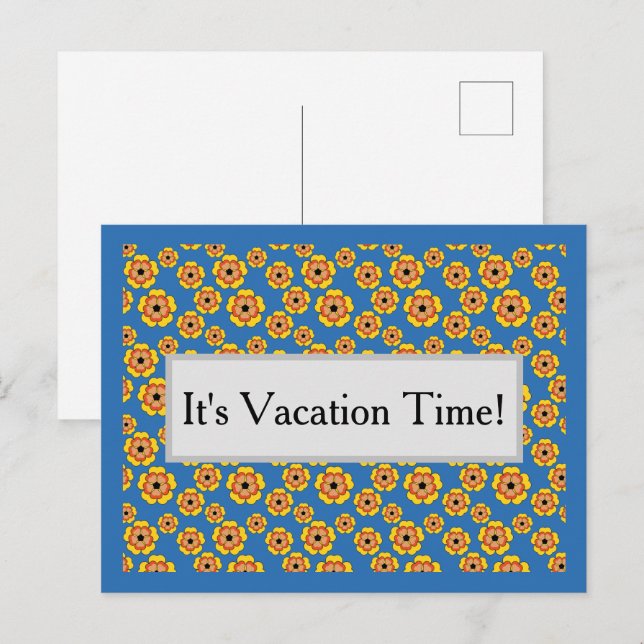 Yellow Orange Flowers Pattern Personalise Holiday Postcard (Front/Back)