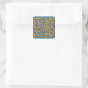 Yellow Orange Flowers Pattern Square Sticker