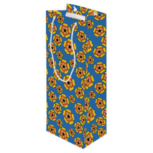 Yellow Orange Flowers Pattern Wine Gift Bag