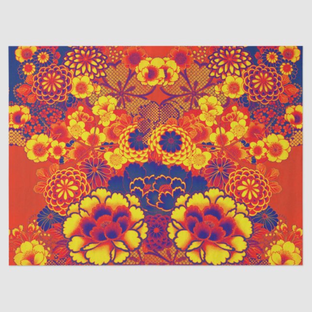 YELLOW ORANGE FLOWERS Peony,Roses Japanese Floral Tissue Paper (Front)