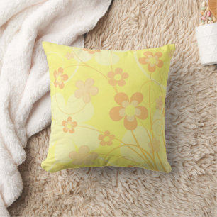 Yellow Orange Flowers Simple cute Summer Floral Cushion