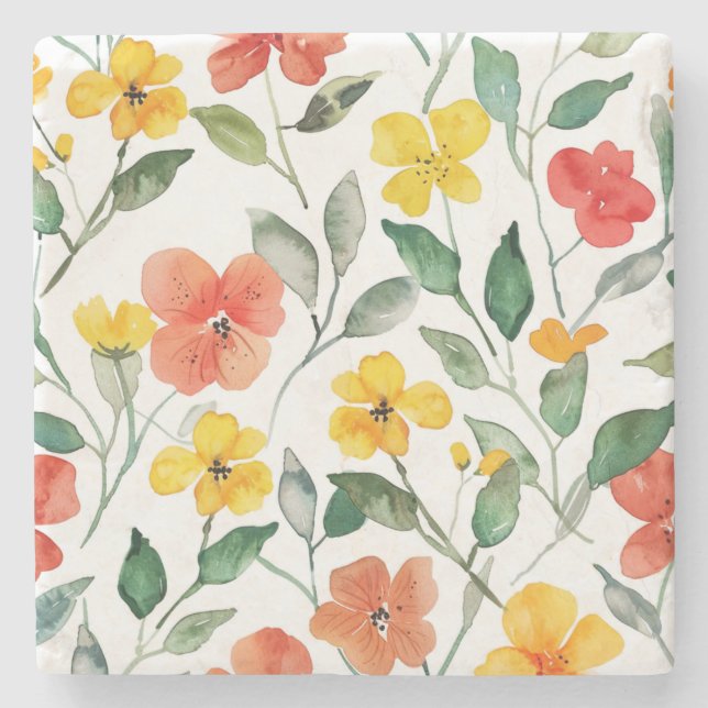 Yellow Orange Flowers Stone Coaster (Front)