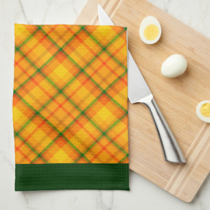 Yellow Orange Gingham Plaid Green Borders Tea Towel