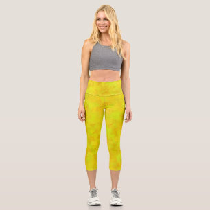 Yellow Orange Green Abstract Pattern Capri Leggings