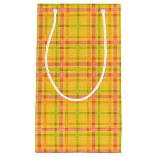YELLOW ORANGE GREEN PINK PLAID PATTERN SMALL GIFT BAG