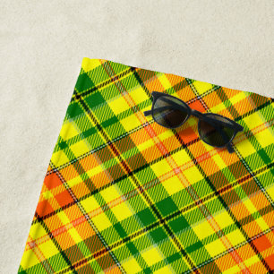 Yellow Orange Green Plaid Tartan Design  Beach Towel