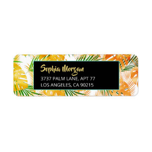 Yellow Orange Green Tropical Leaves Name & Address Return Address Label