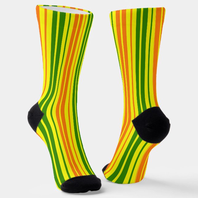 Yellow Orange Green Vertical Stripes Design   Socks (Angled)