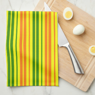 Yellow Orange Green Vertical Stripes Design   Tea Towel