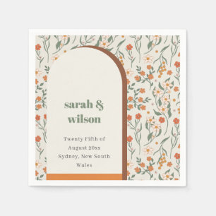Yellow Orange Groovy Retro Arch Floral Wedding Napkin