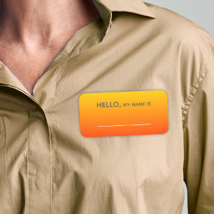 Yellow Orange Hello My Name is Name Tag