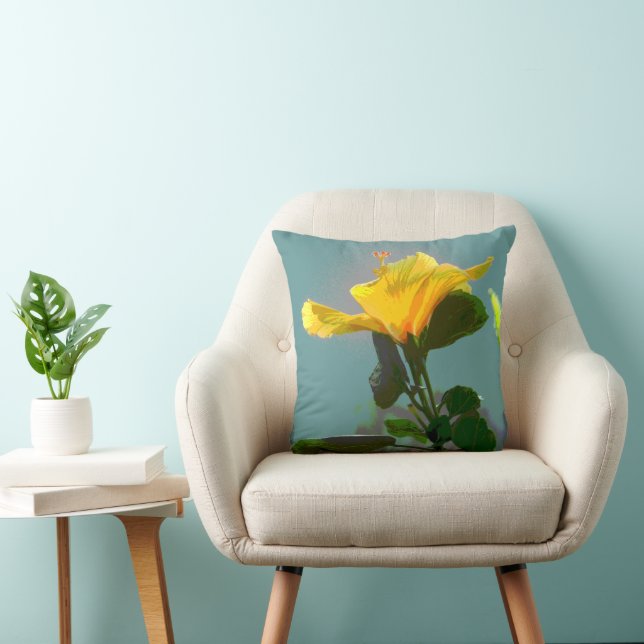 Yellow Orange Hibiscus Flower Cushion (Chair)
