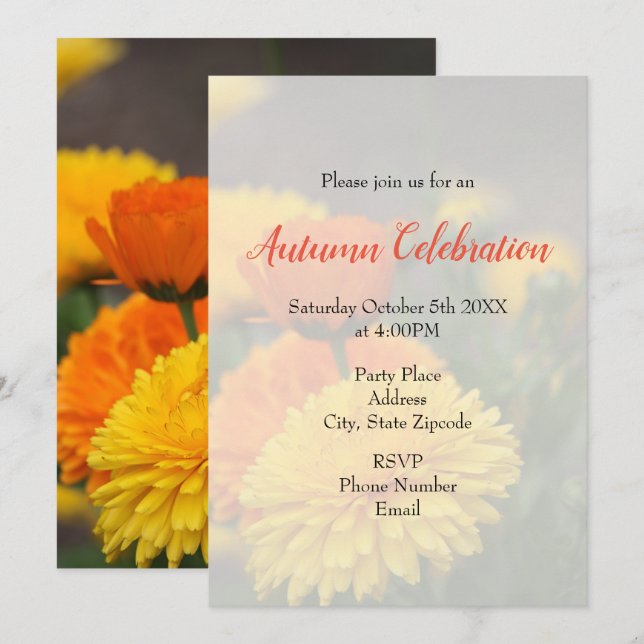 Yellow Orange Mums Invitation (Front/Back)