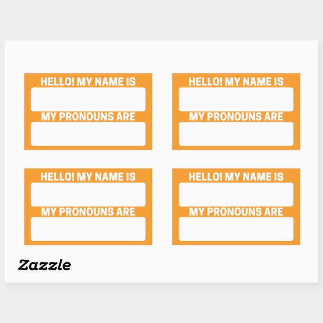 Yellow Orange Name & Pronoun Labels (Sheet)