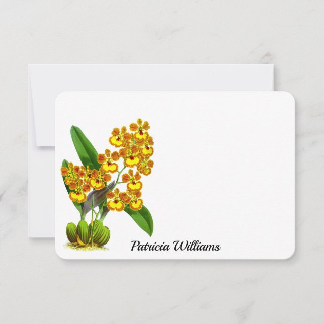 Yellow Orange Orchid Flower Personalised Note Card (Front)