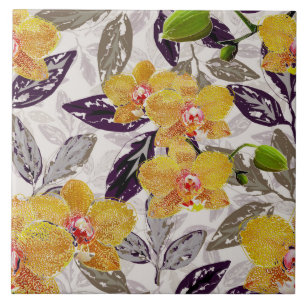 Yellow orange orchids. ceramic tile