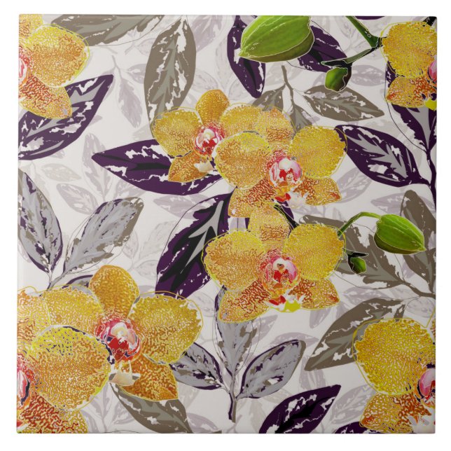 Yellow orange orchids. ceramic tile (Front)