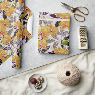 Yellow orange orchids. wrapping paper
