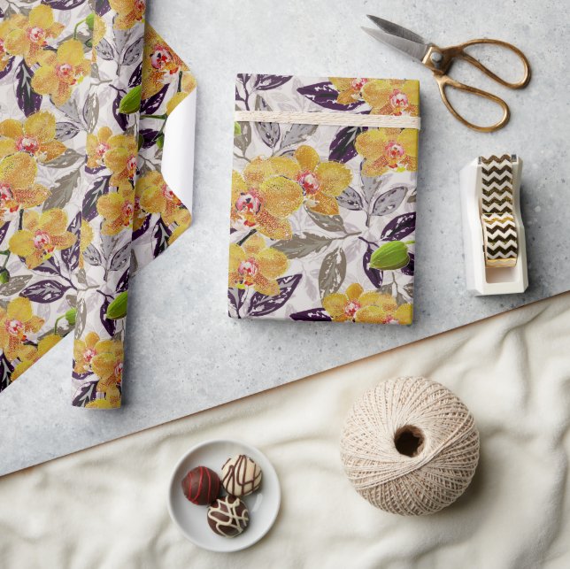 Yellow orange orchids. wrapping paper (Crafts)