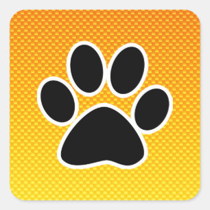 Yellow Orange Paw Print Square Sticker