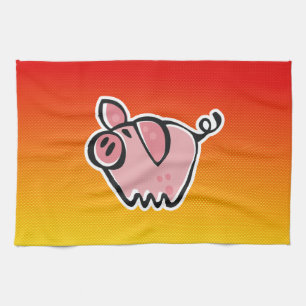 Yellow Orange Pig Tea Towel
